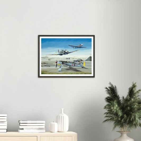 Thijs Postma - Poster - Focke-Wulf Fw 190 With Unexpected Visitors of Spitfires - Metal Frame Poster - Metal Frame TP Aviation Art 