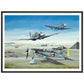 Thijs Postma - Poster - Focke-Wulf Fw 190 With Unexpected Visitors of Spitfires - Metal Frame Poster - Metal Frame TP Aviation Art 60x80 cm / 24x32″ Black 