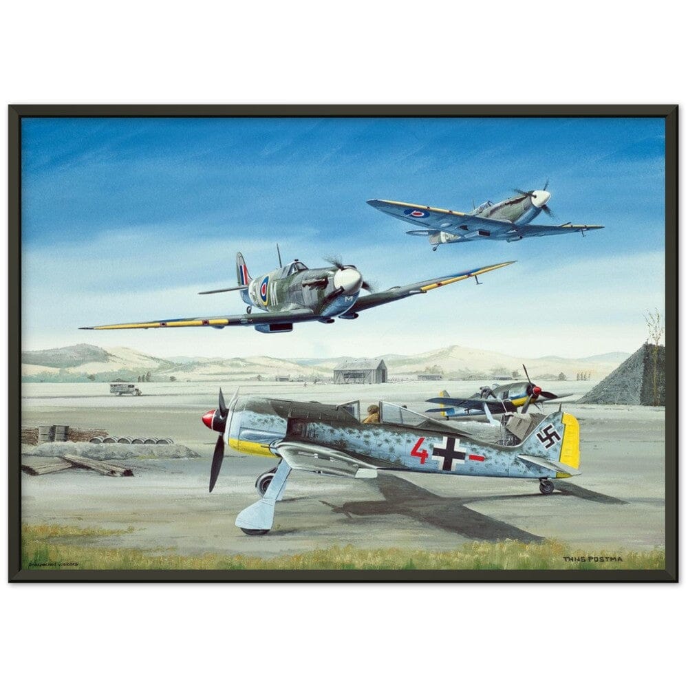 Thijs Postma - Poster - Focke-Wulf Fw 190 With Unexpected Visitors of Spitfires - Metal Frame Poster - Metal Frame TP Aviation Art 