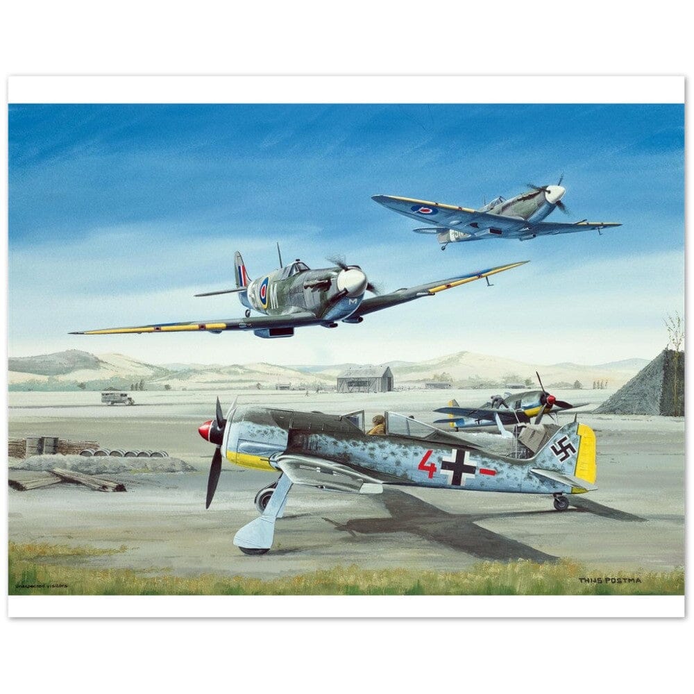 Thijs Postma - Poster - Focke-Wulf Fw 190 With Unexpected Visitors of Spitfires Poster Only TP Aviation Art 40x50 cm / 16x20″ 