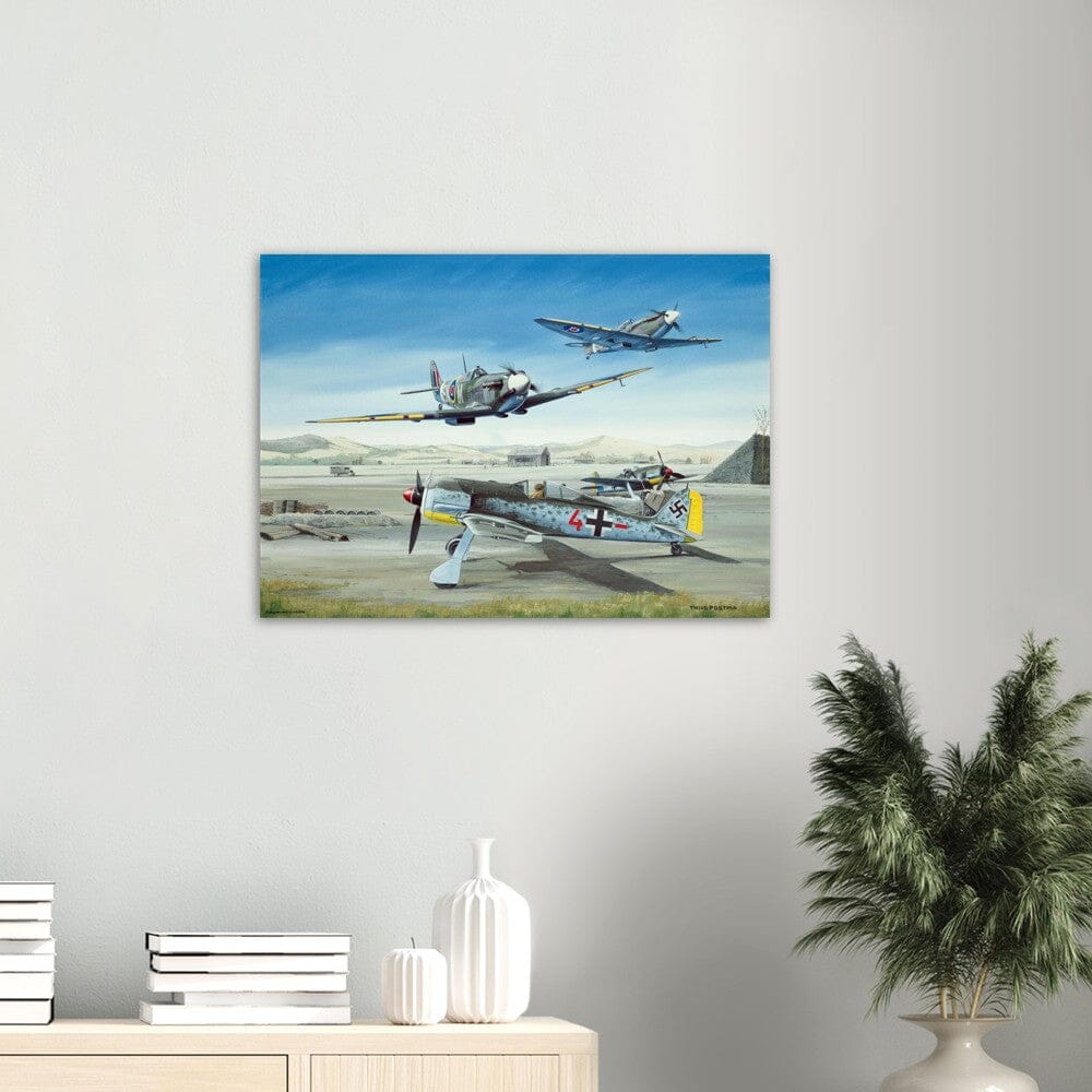 Thijs Postma - Poster - Focke-Wulf Fw 190 With Unexpected Visitors of Spitfires Poster Only TP Aviation Art 