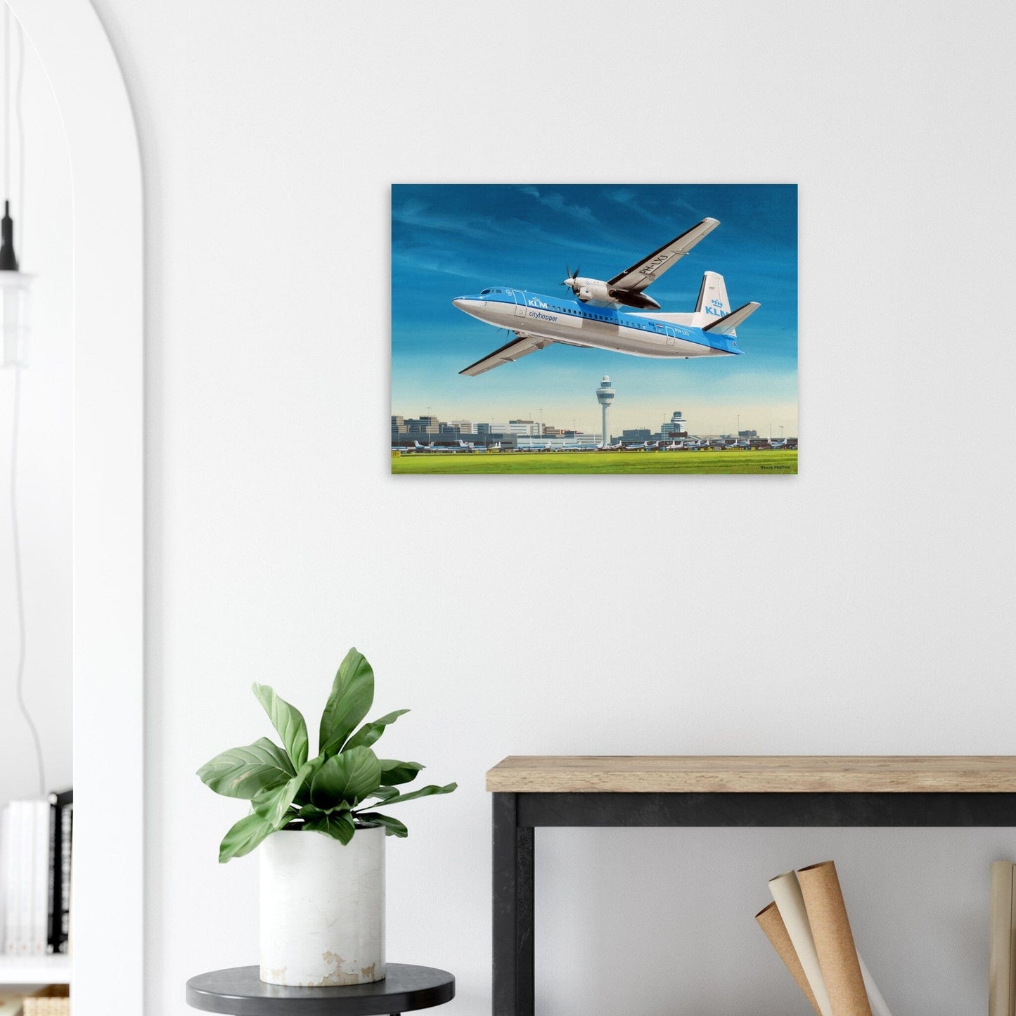 Thijs Postma - Poster - Fokker 50 Cityhopper PH-LXJ KLM At Schiphol Poster Only TP Aviation Art 