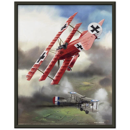 Thijs Postma - Poster - Fokker Dr.I Shooting Down A DeHavilland DH.2 In 1916 - Metal Frame Poster - Metal Frame TP Aviation Art 40x50 cm / 16x20″ Black 