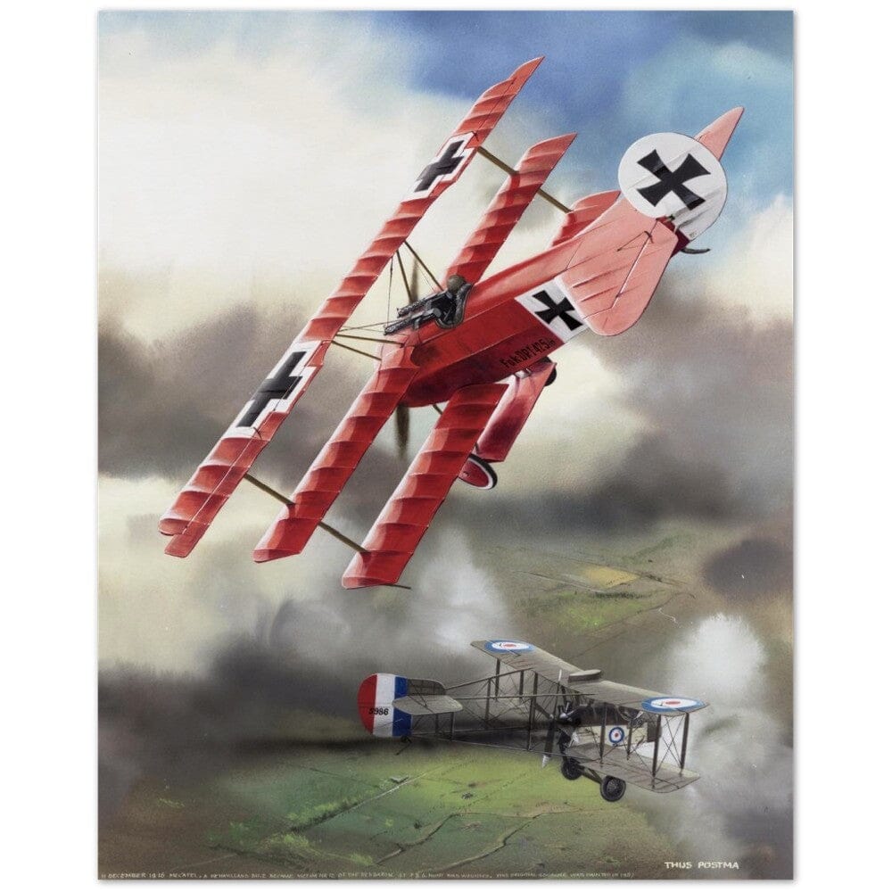 Thijs Postma - Poster - Fokker Dr.I Shooting Down A DeHavilland DH.2 In 1916 Poster Only TP Aviation Art 40x50 cm / 16x20″ 