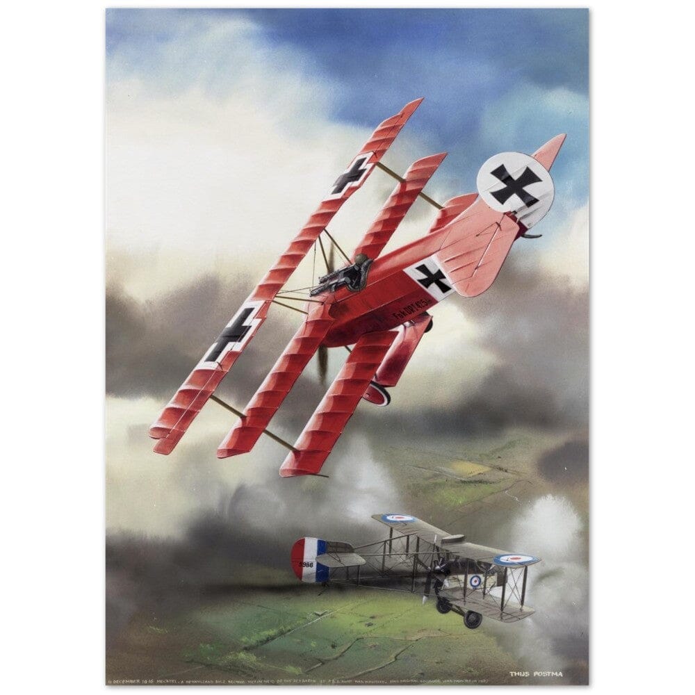Thijs Postma - Poster - Fokker Dr.I Shooting Down A DeHavilland DH.2 In 1916 Poster Only TP Aviation Art 50x70 cm / 20x28″ 
