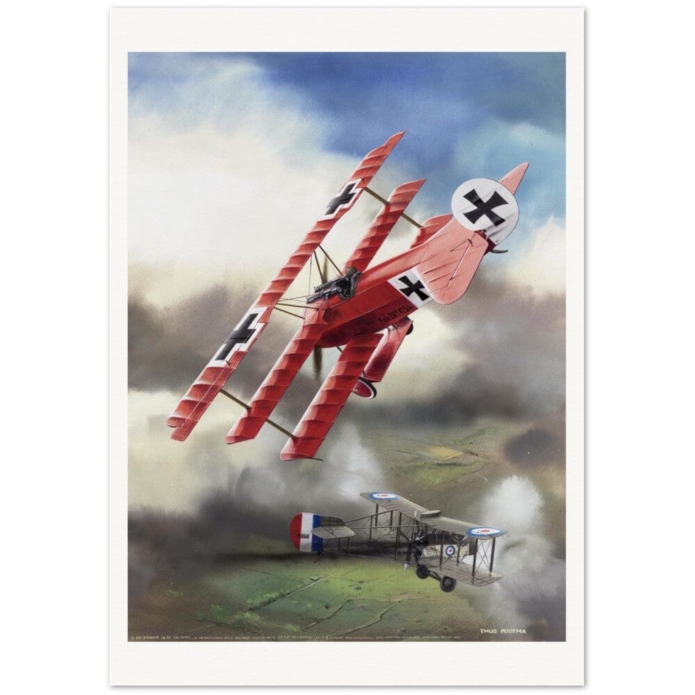 Thijs Postma - Poster - Fokker Dr.I Shooting Down A DeHavilland DH.2 In 1916 Poster Only TP Aviation Art 70x100 cm / 28x40″ 