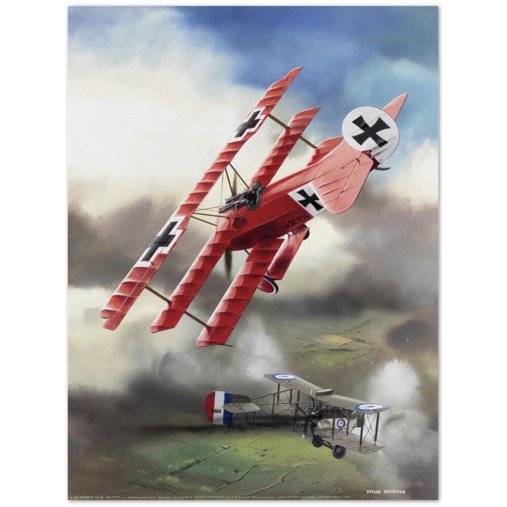 Thijs Postma - Poster - Fokker Dr.I Shooting Down A DeHavilland DH.2 In 1916 Poster Only TP Aviation Art 75x100 cm / 30x40″ 