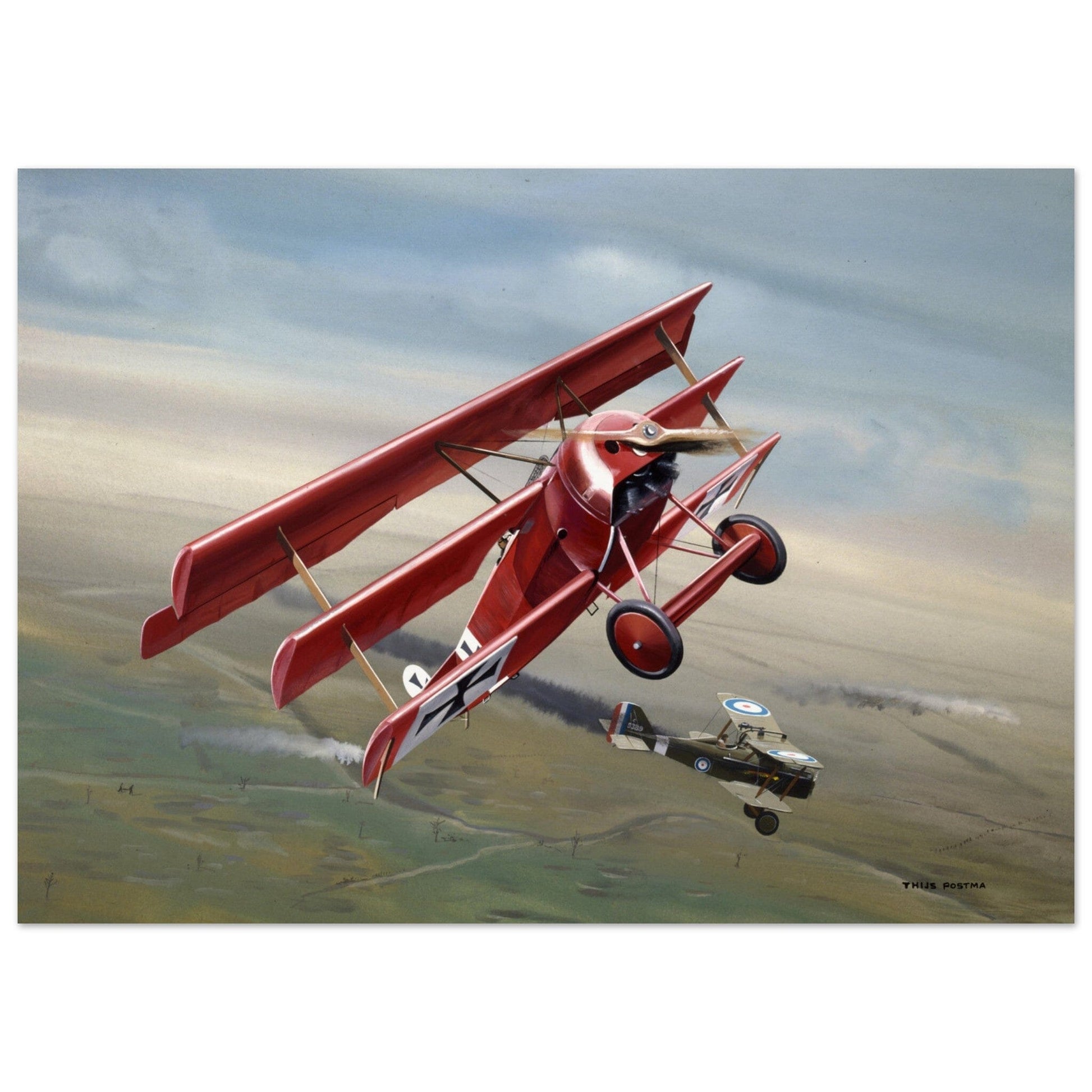 Thijs Postma - Poster - Fokker Dr.I With RAF S.E.5 Poster Only TP Aviation Art 50x70 cm / 20x28″ 