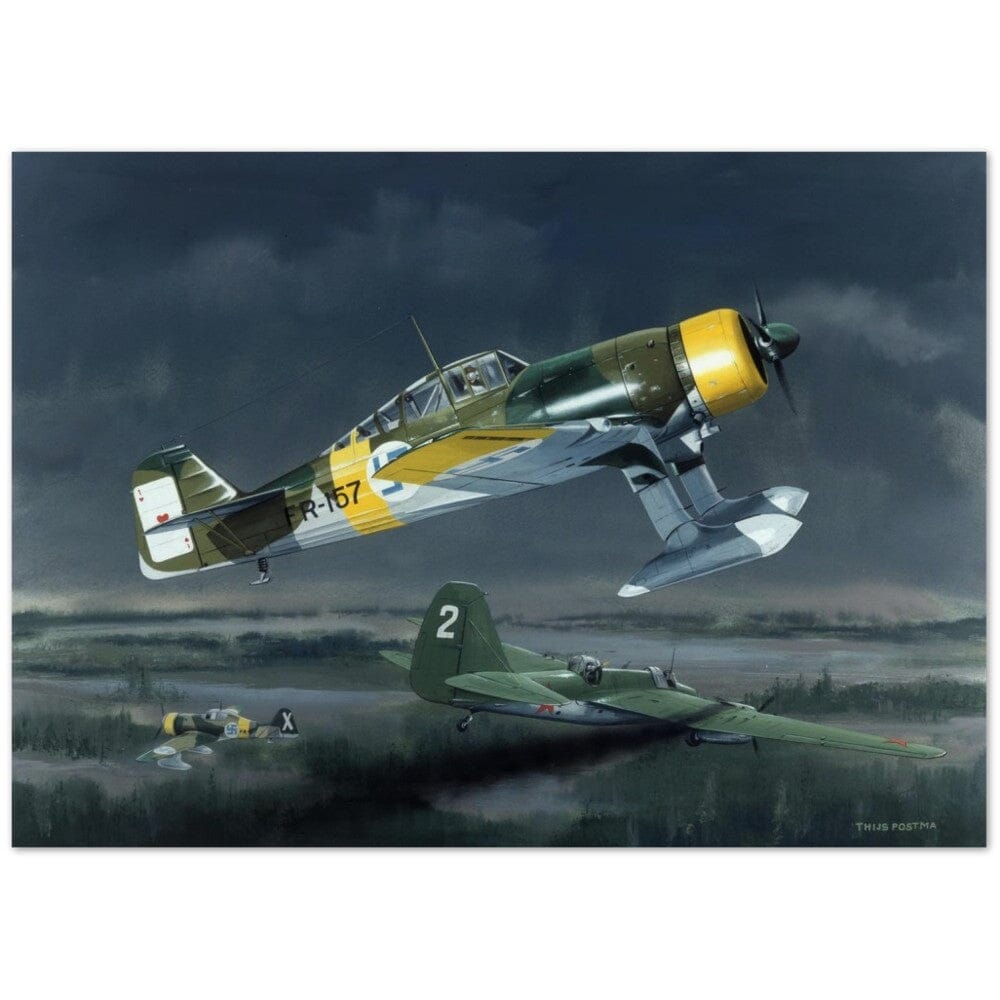 Thijs Postma - Poster - Fokker D.XXI Combating A Russian Aircraft In Finland Poster Only TP Aviation Art 50x70 cm / 20x28″ 