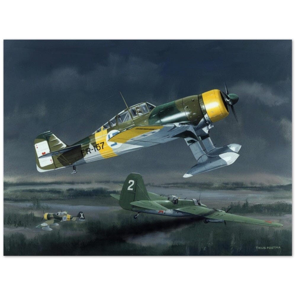 Thijs Postma - Poster - Fokker D.XXI Combating A Russian Aircraft In Finland Poster Only TP Aviation Art 60x80 cm / 24x32″ 