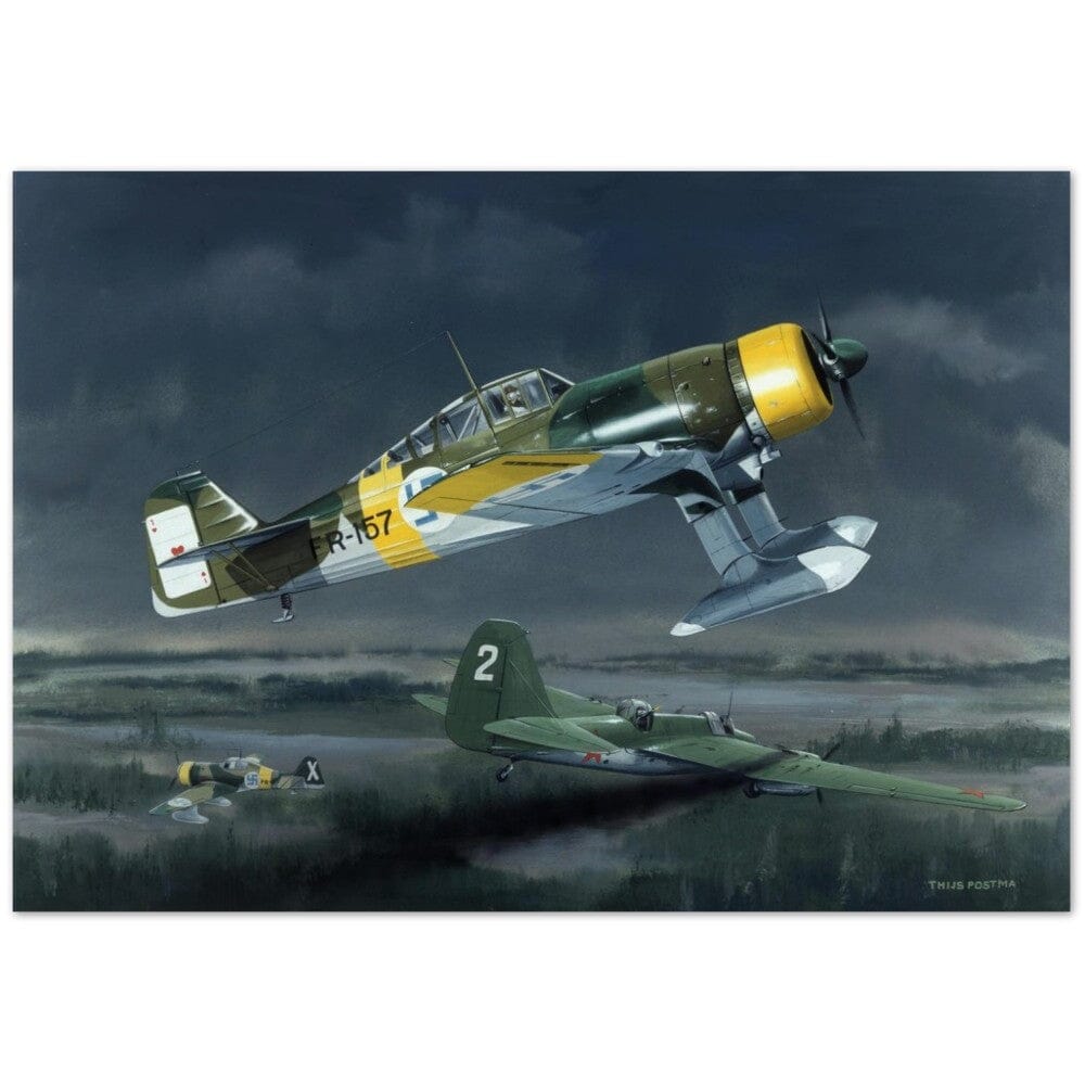 Thijs Postma - Poster - Fokker D.XXI Combating A Russian Aircraft In Finland Poster Only TP Aviation Art 70x100 cm / 28x40″ 