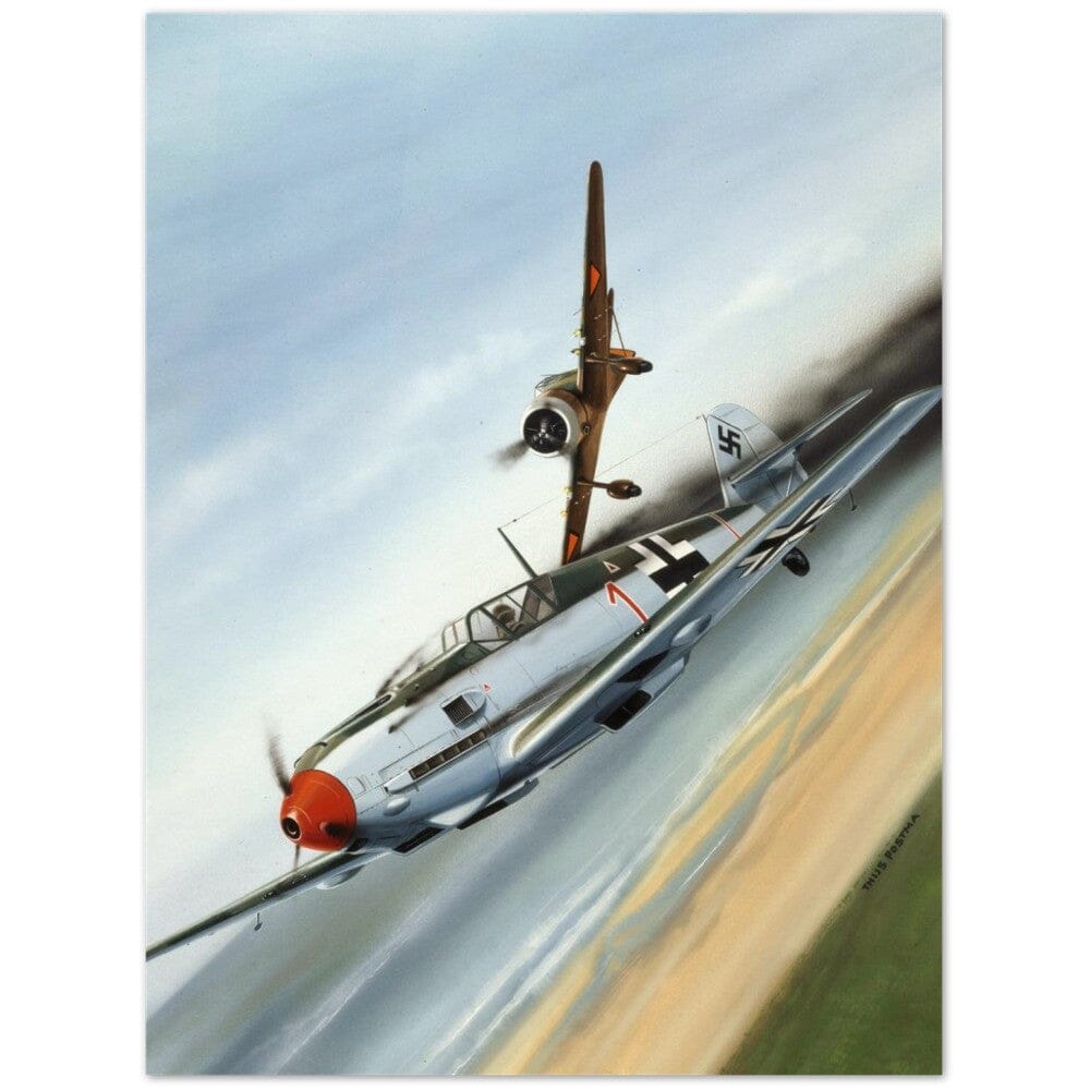 Thijs Postma - Poster - Fokker D.XXI Shoots Down A German Messerschmitt Bf 109 Poster Only TP Aviation Art 45x60 cm / 18x24″ 