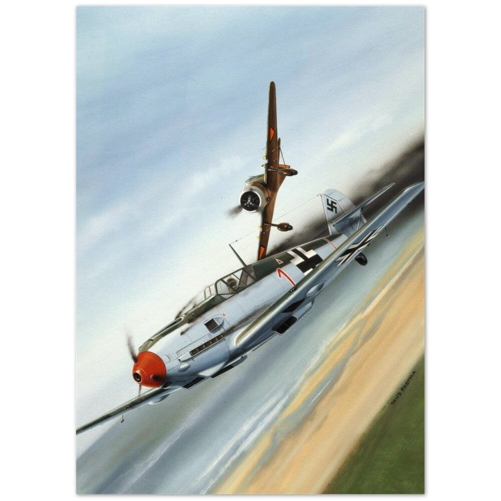 Thijs Postma - Poster - Fokker D.XXI Shoots Down A German Messerschmitt Bf 109 Poster Only TP Aviation Art 50x70 cm / 20x28″ 