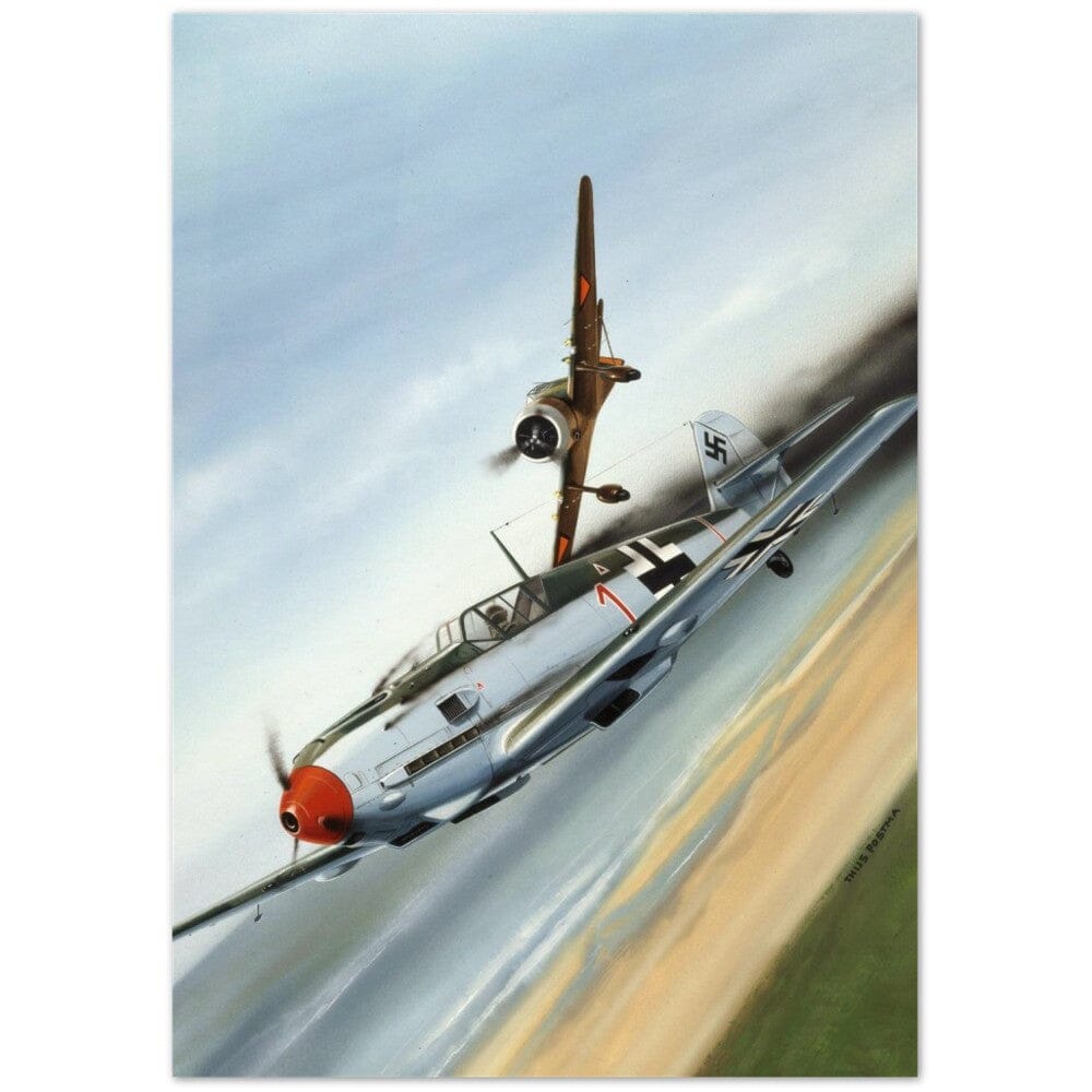 Thijs Postma - Poster - Fokker D.XXI Shoots Down A German Messerschmitt Bf 109 Poster Only TP Aviation Art 70x100 cm / 28x40″ 