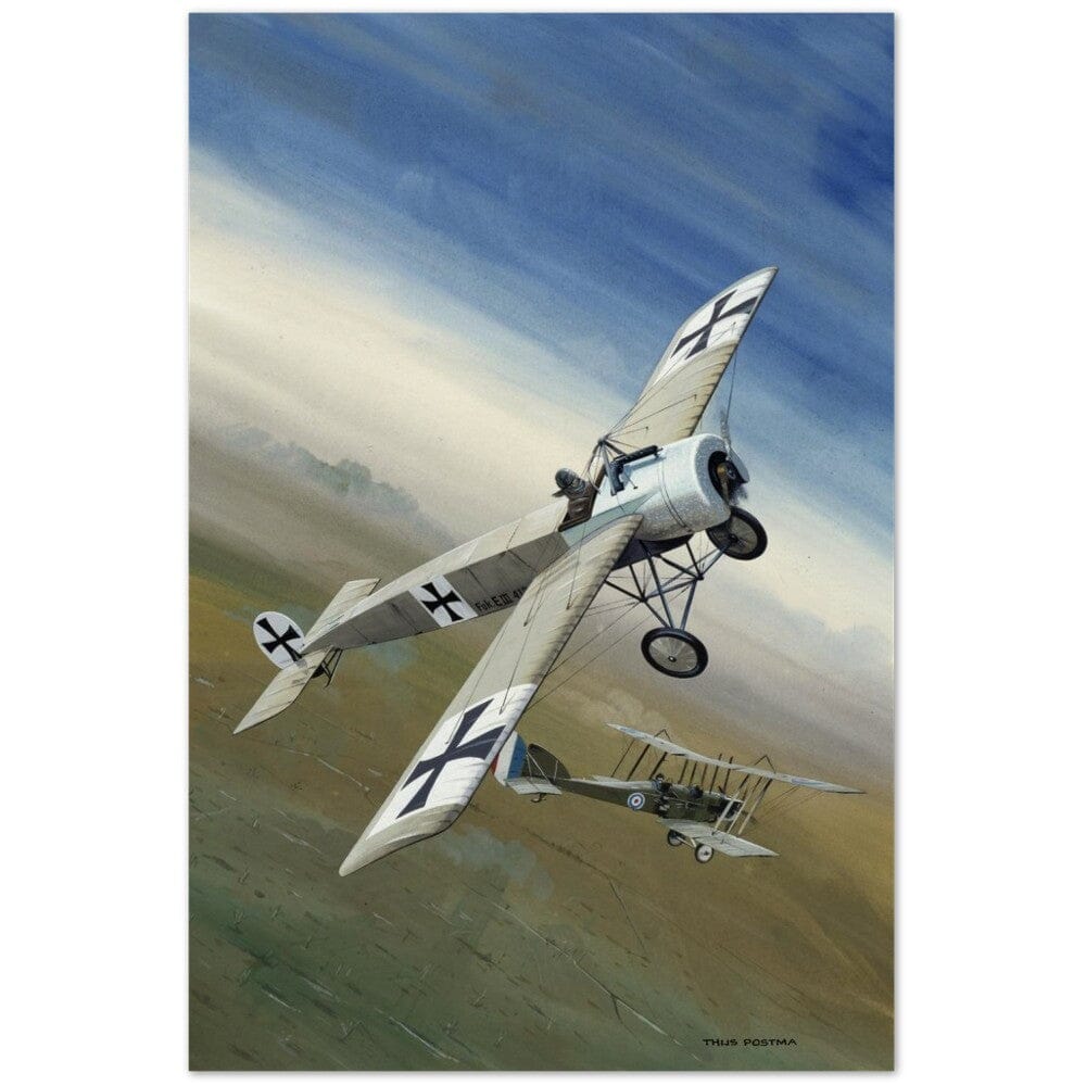 Thijs Postma - Poster - Fokker E.III 'Eindecker' Encountering The French Poster Only TP Aviation Art 40x60 cm / 16x24″ 