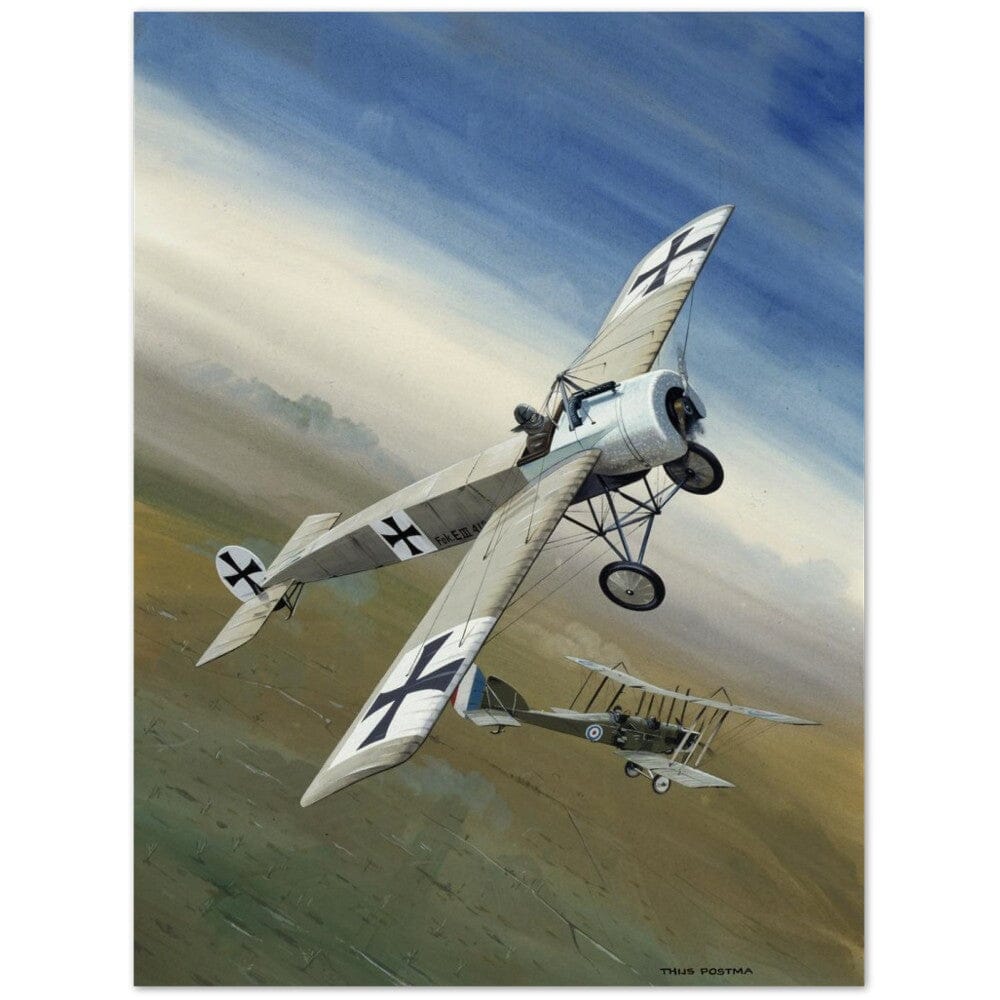 Thijs Postma - Poster - Fokker E.III 'Eindecker' Encountering The French Poster Only TP Aviation Art 45x60 cm / 18x24″ 