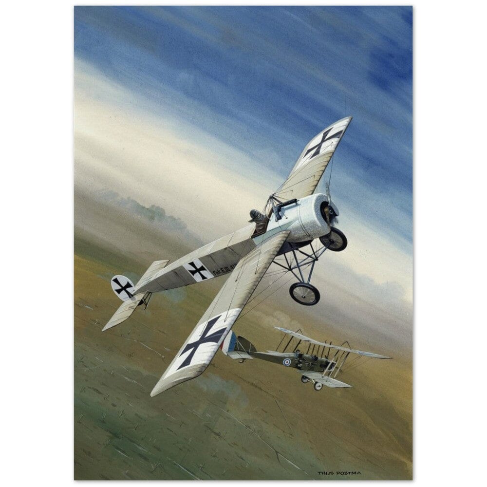 Thijs Postma - Poster - Fokker E.III 'Eindecker' Encountering The French Poster Only TP Aviation Art 50x70 cm / 20x28″ 