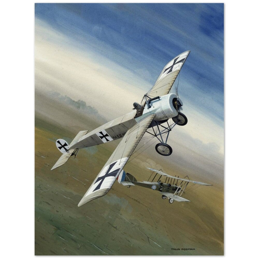 Thijs Postma - Poster - Fokker E.III 'Eindecker' Encountering The French Poster Only TP Aviation Art 60x80 cm / 24x32″ 