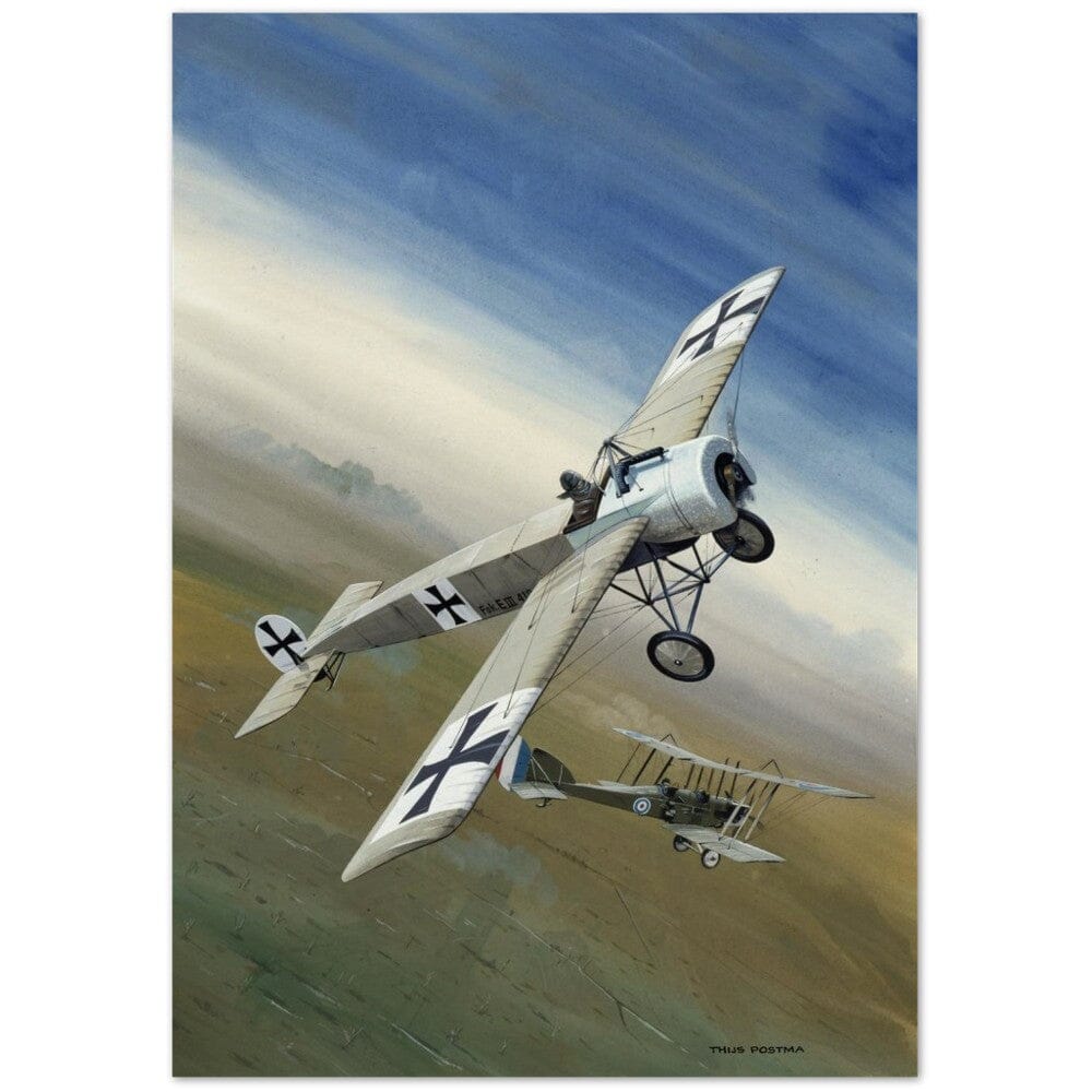 Thijs Postma - Poster - Fokker E.III 'Eindecker' Encountering The French Poster Only TP Aviation Art 70x100 cm / 28x40″ 