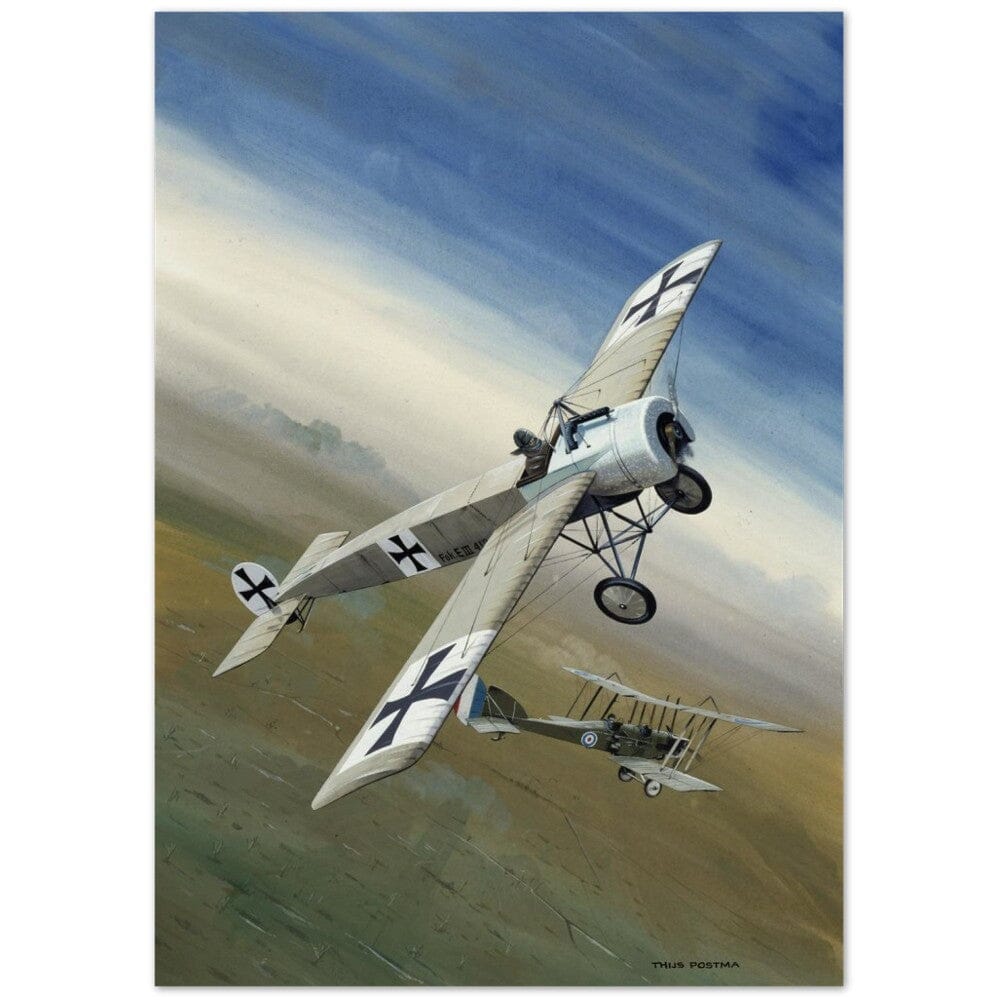 Thijs Postma - Poster - Fokker E.III 'Eindecker' Encountering The French Poster Only TP Aviation Art A2 (42 x 59.4 cm) 
