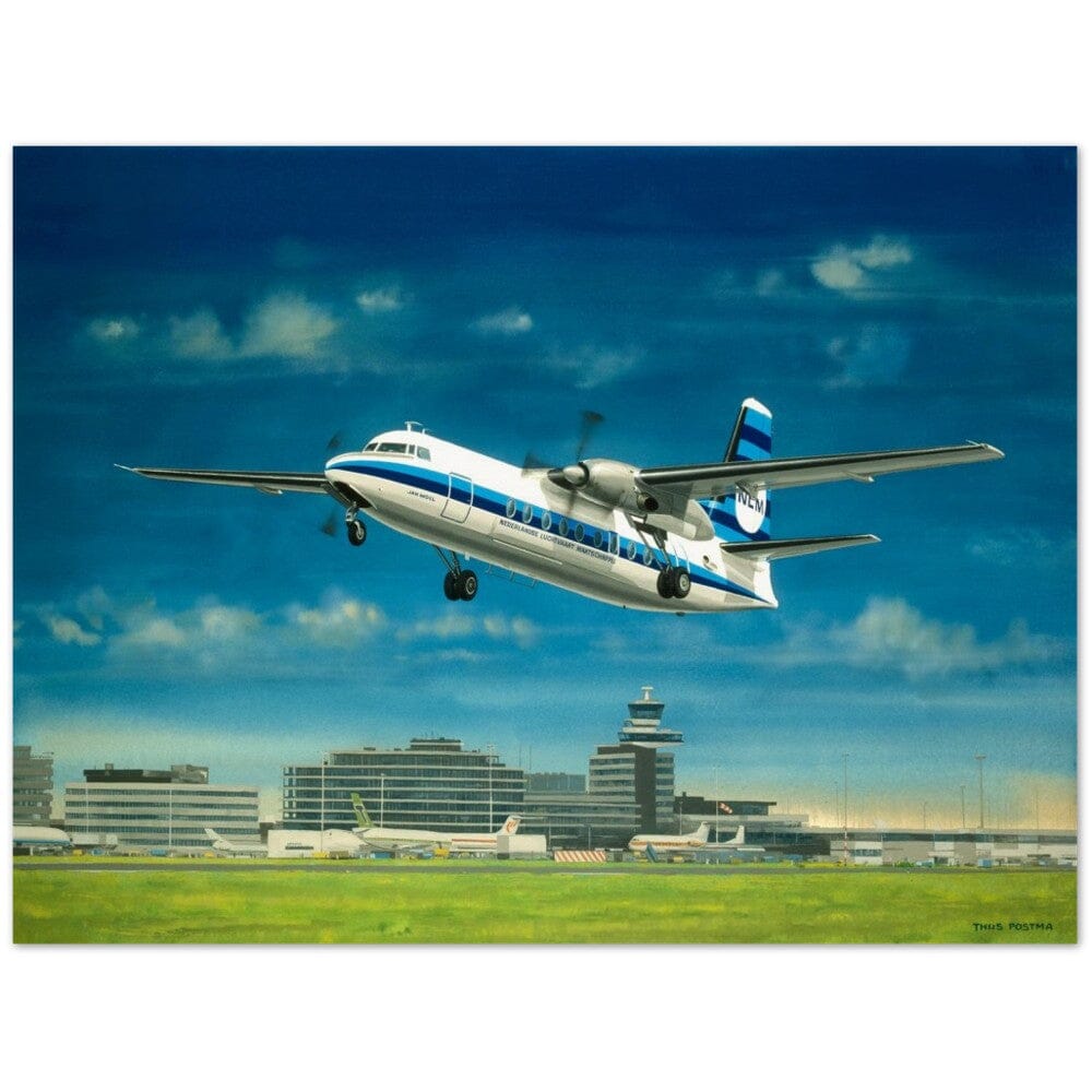 Thijs Postma - Poster - Fokker F-27 Friendship Taking Off From Schiphol Poster Only TP Aviation Art 60x80 cm / 24x32″ 