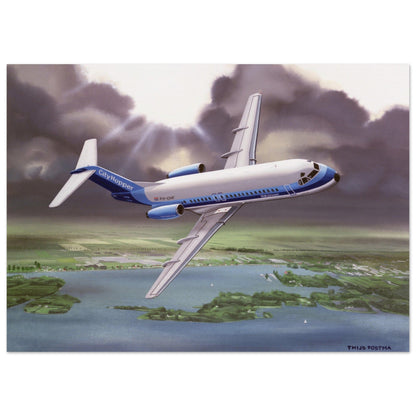 Thijs Postma - Poster - Fokker F-28 Fellowship NLM CityHopper Over Westeinder Poster Only TP Aviation Art 50x70 cm / 20x28″ 