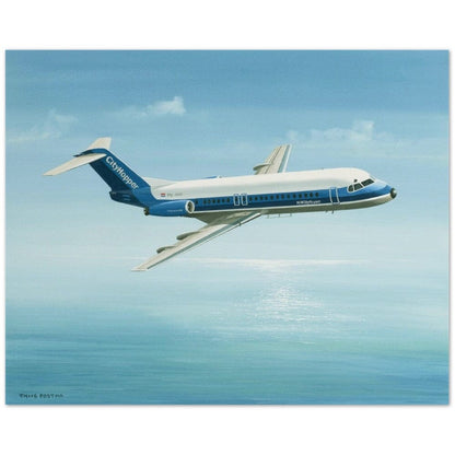 Thijs Postma - Poster - Fokker F-28 Fellowship Over The Ocean Poster Only TP Aviation Art 40x50 cm / 16x20″ 
