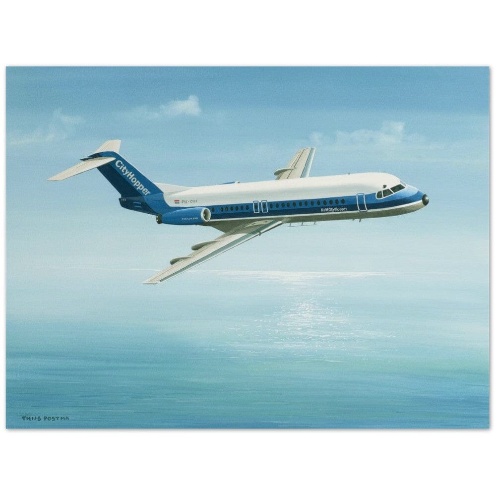 Thijs Postma - Poster - Fokker F-28 Fellowship Over The Ocean Poster Only TP Aviation Art 45x60 cm / 18x24″ 