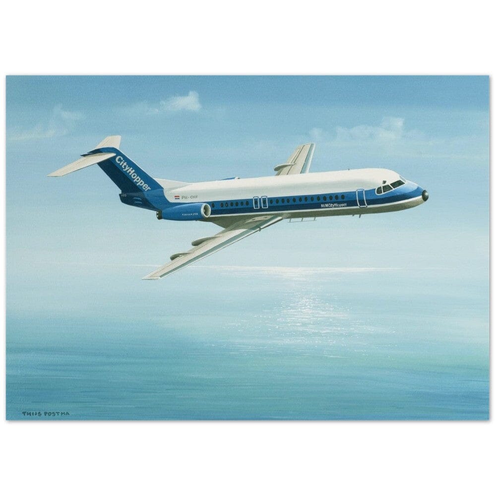 Thijs Postma - Poster - Fokker F-28 Fellowship Over The Ocean Poster Only TP Aviation Art 50x70 cm / 20x28″ 