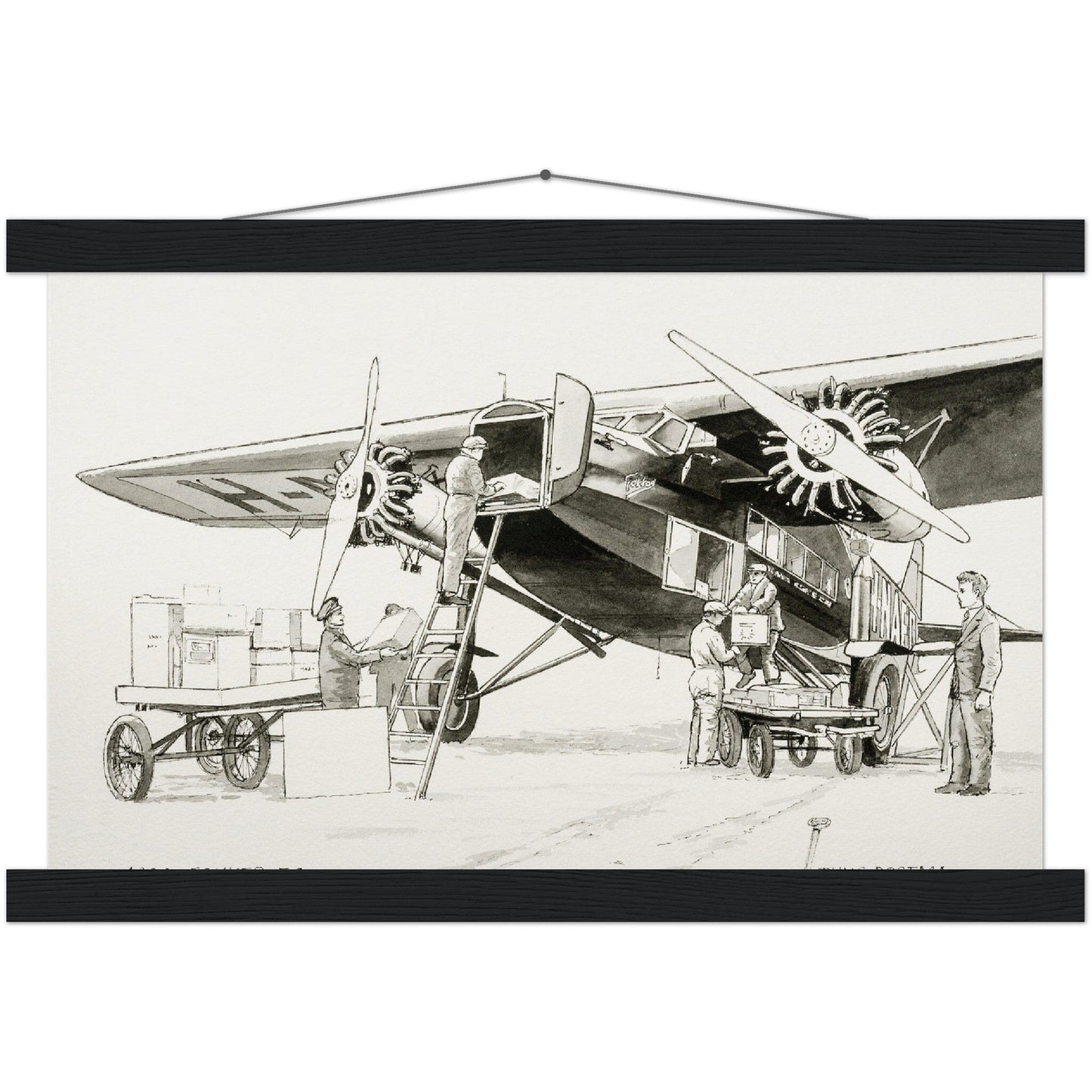 Thijs Postma - Poster - Fokker F.VIII H-NAFD Drawing - Hanger Poster - Hanger TP Aviation Art 28x43 cm / XL (11x17″) black 