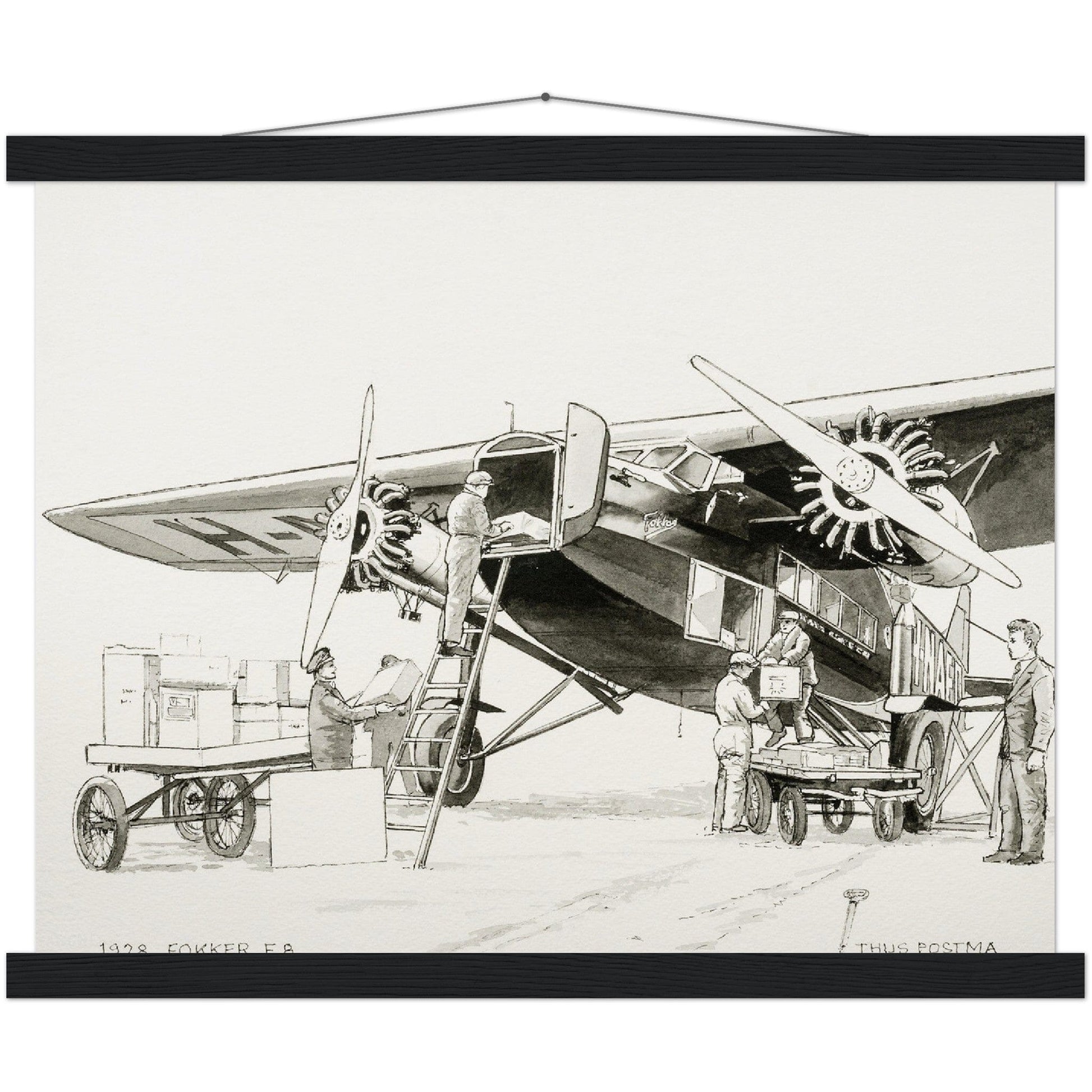 Thijs Postma - Poster - Fokker F.VIII H-NAFD Drawing - Hanger Poster - Hanger TP Aviation Art 40x50 cm / 16x20″ black 