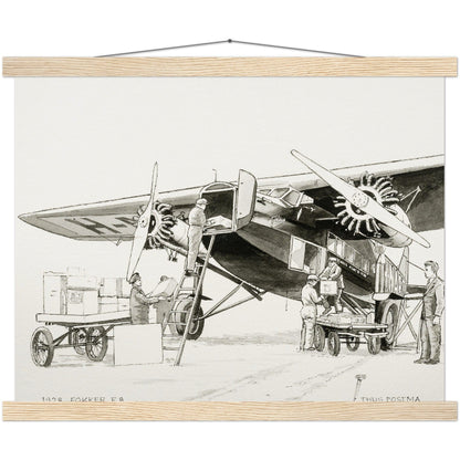 Thijs Postma - Poster - Fokker F.VIII H-NAFD Drawing - Hanger Poster - Hanger TP Aviation Art 40x50 cm / 16x20″ natural wood 