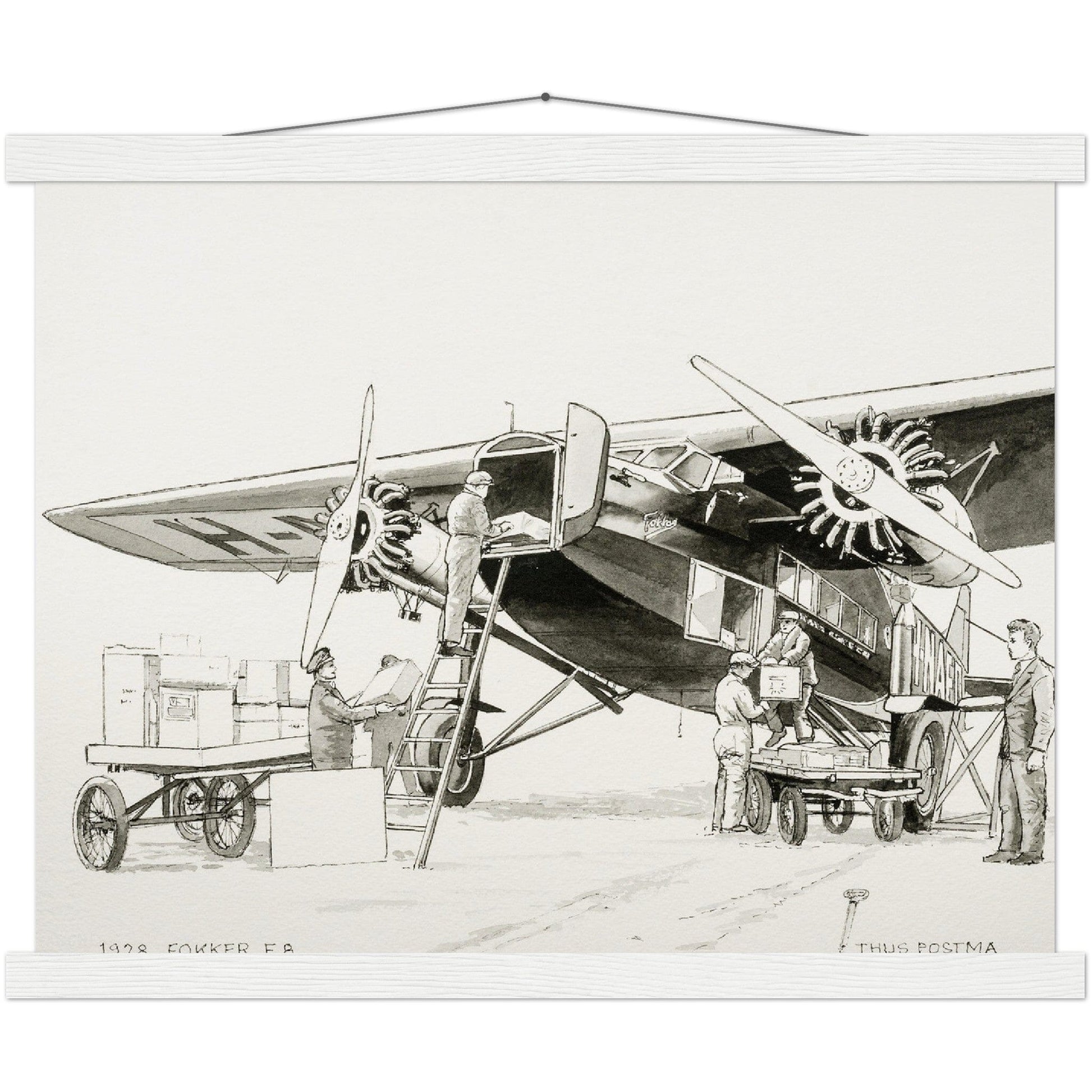 Thijs Postma - Poster - Fokker F.VIII H-NAFD Drawing - Hanger Poster - Hanger TP Aviation Art 40x50 cm / 16x20″ white 