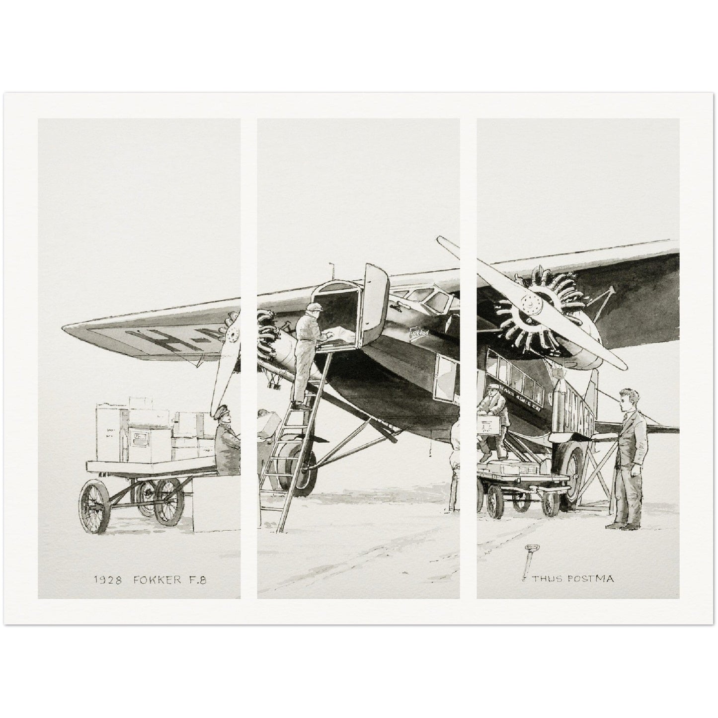 Thijs Postma - Poster - Fokker F.VIII H-NAFD Drawing - Panels Poster Only TP Aviation Art 45x60 cm / 18x24″ 