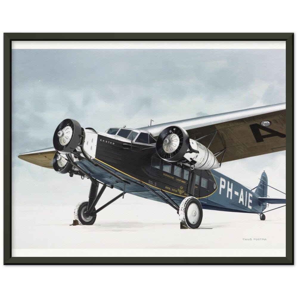 Thijs Postma - Poster - Fokker F.XII PH-AIE In The Snow - Metal Frame Poster - Metal Frame TP Aviation Art 40x50 cm / 16x20″ Black 