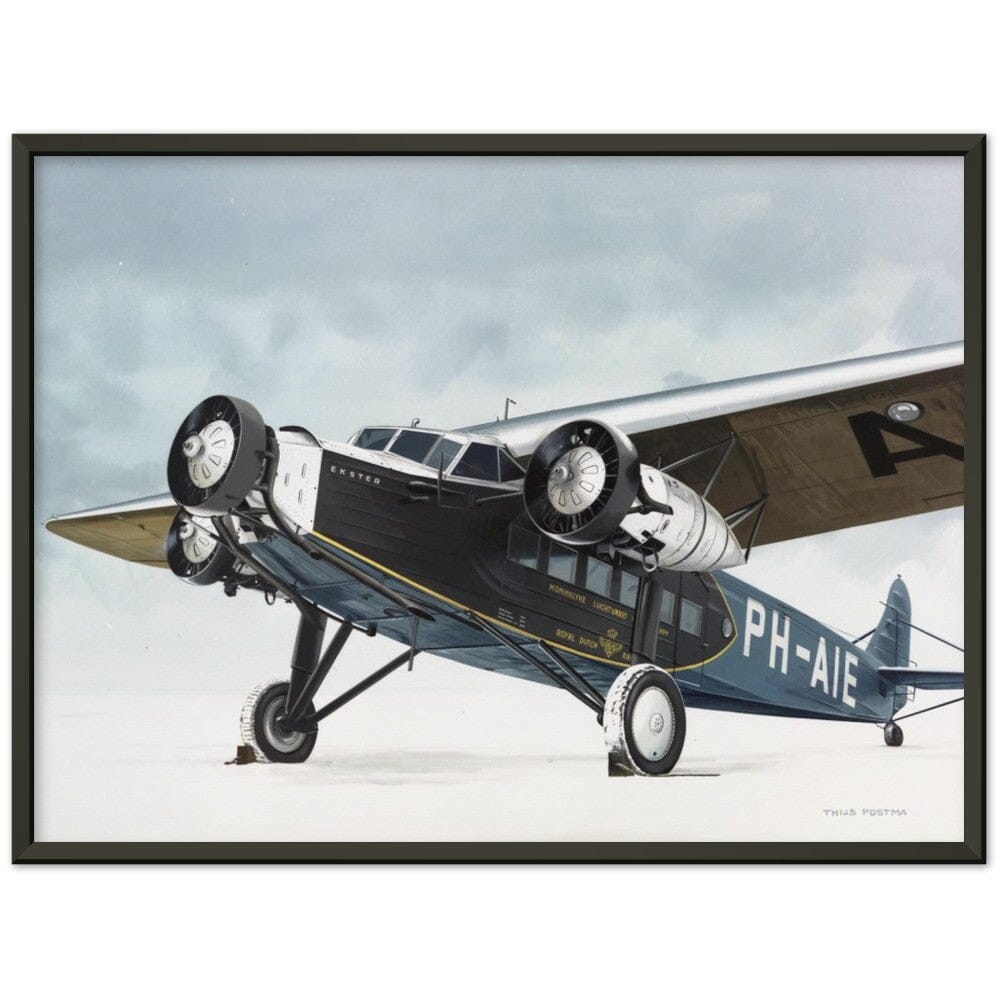 Thijs Postma - Poster - Fokker F.XII PH-AIE In The Snow - Metal Frame Poster - Metal Frame TP Aviation Art 45x60 cm / 18x24″ Black 