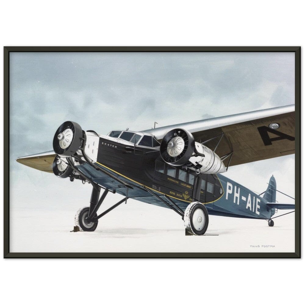 Thijs Postma - Poster - Fokker F.XII PH-AIE In The Snow - Metal Frame Poster - Metal Frame TP Aviation Art 50x70 cm / 20x28″ Black 