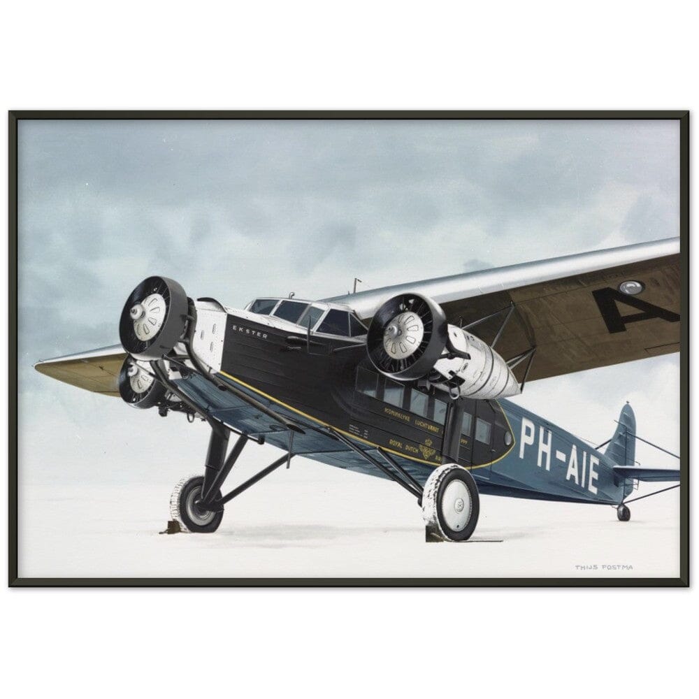 Thijs Postma - Poster - Fokker F.XII PH-AIE In The Snow - Metal Frame Poster - Metal Frame TP Aviation Art 70x100 cm / 28x40″ Black 