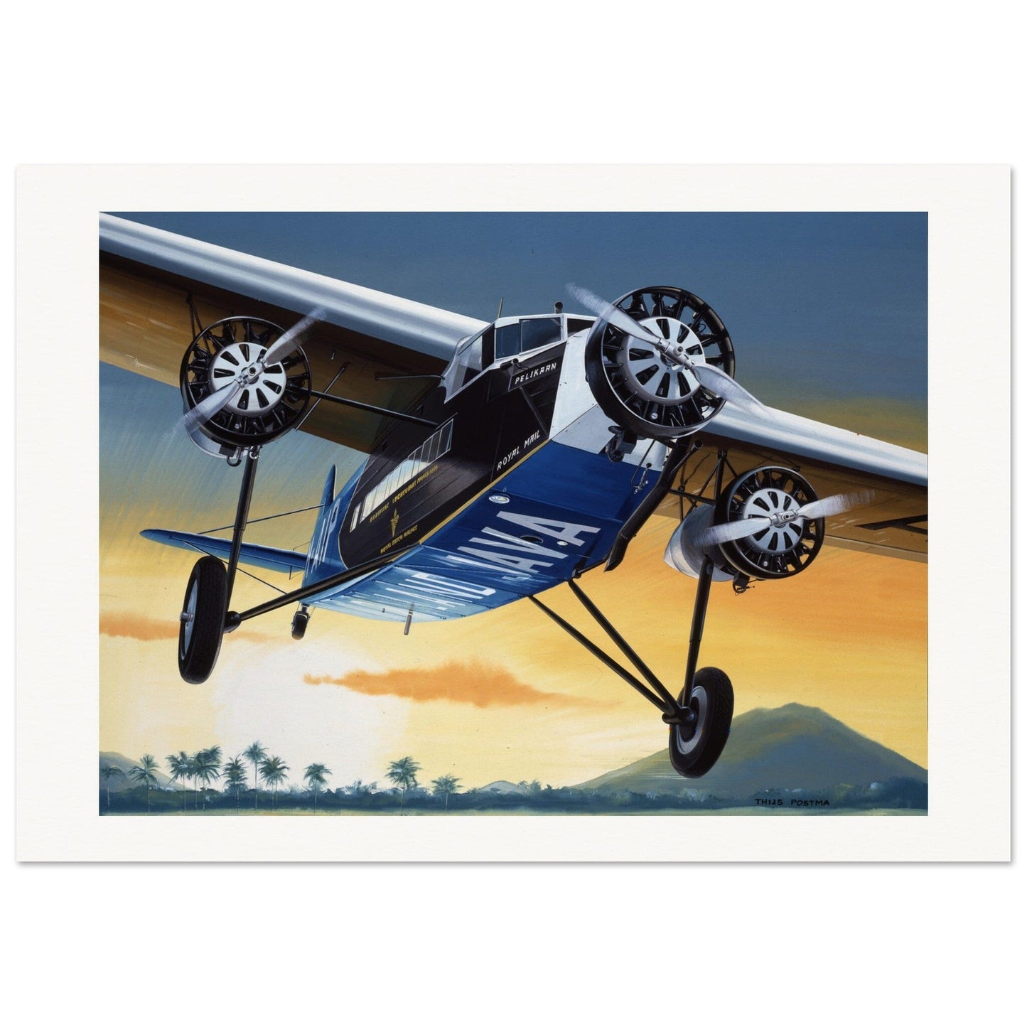 Thijs Postma - Poster - Fokker F.XVIII Pelikaan Flying To Batavia Poster Only TP Aviation Art 70x100 cm / 28x40″ 