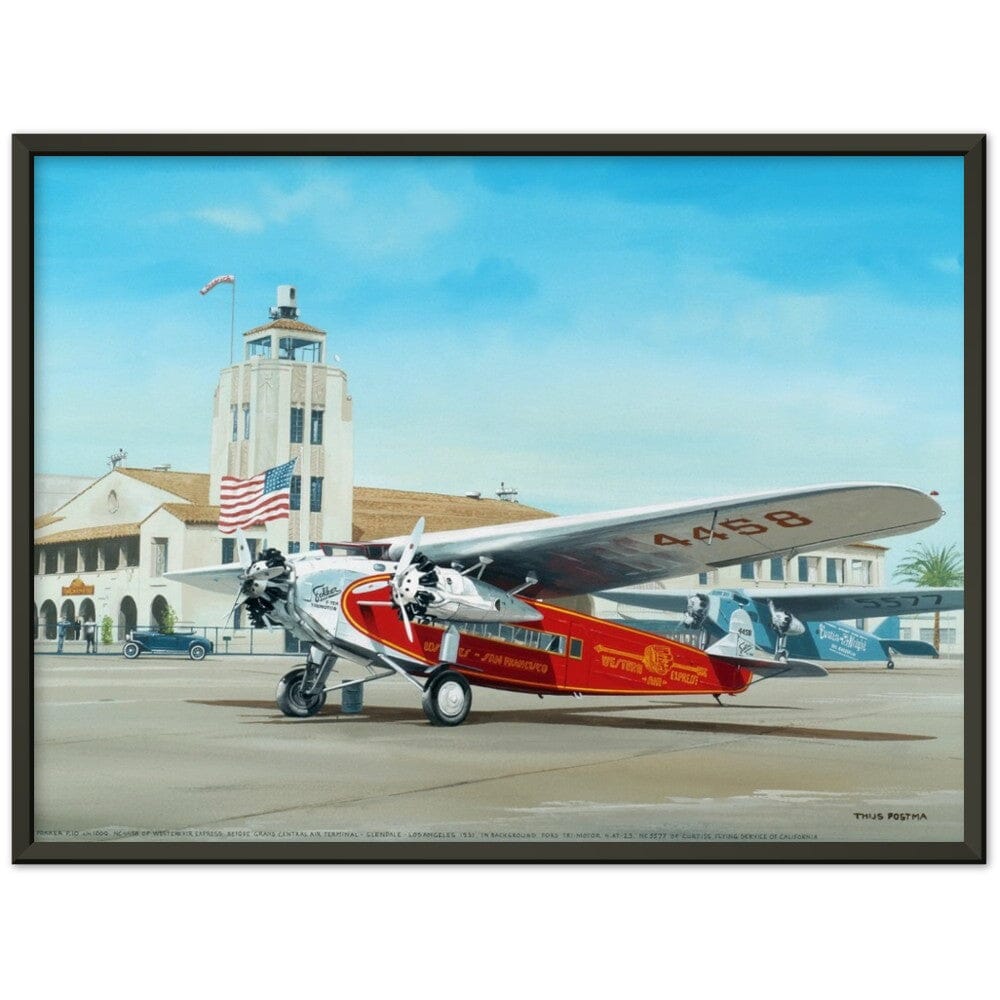 Thijs Postma - Poster - Fokker USA F.10 Glendale Los Angeles - Metal Frame Poster - Metal Frame TP Aviation Art 45x60 cm / 18x24″ Black 