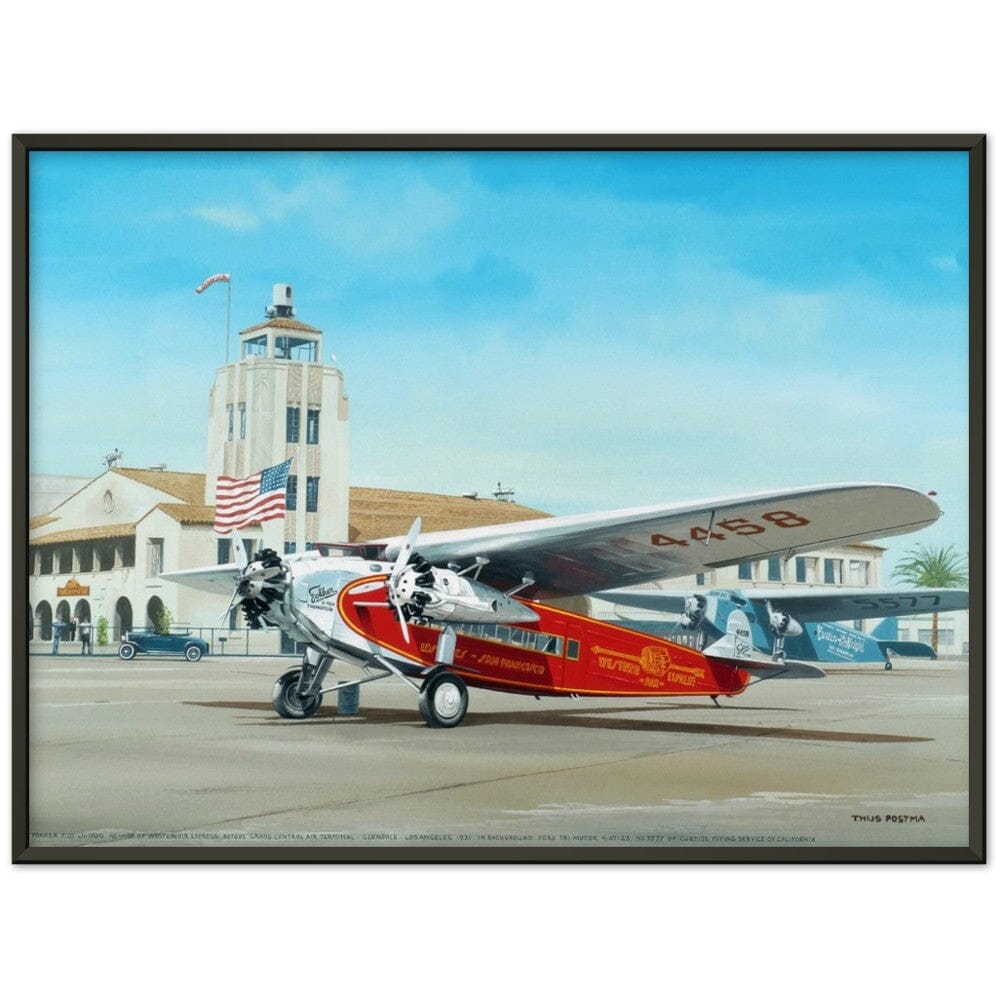Thijs Postma - Poster - Fokker USA F.10 Glendale Los Angeles - Metal Frame Poster - Metal Frame TP Aviation Art 60x80 cm / 24x32″ Black 