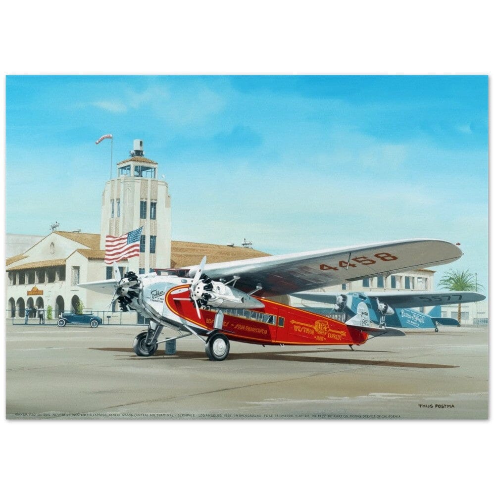 Thijs Postma - Poster - Fokker USA F.10 Glendale Los Angeles Poster Only TP Aviation Art 50x70 cm / 20x28″ 