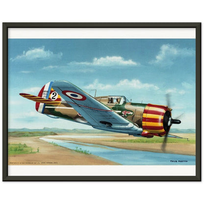 Thijs Postma - Poster - French Curtiss P-36 Over Senegal - Metal Frame Poster - Metal Frame TP Aviation Art 40x50 cm / 16x20″ Black 