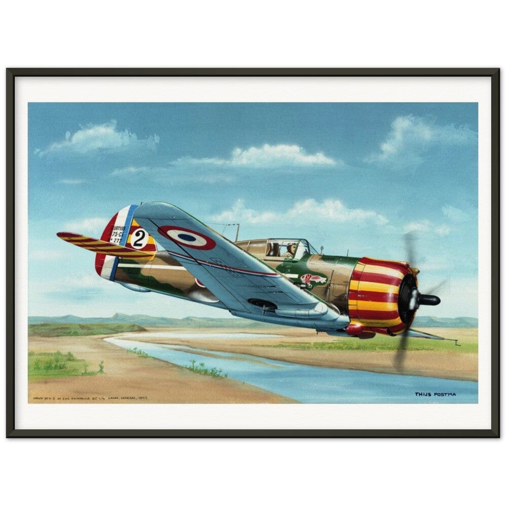 Thijs Postma - Poster - French Curtiss P-36 Over Senegal - Metal Frame Poster - Metal Frame TP Aviation Art 60x80 cm / 24x32″ Black 