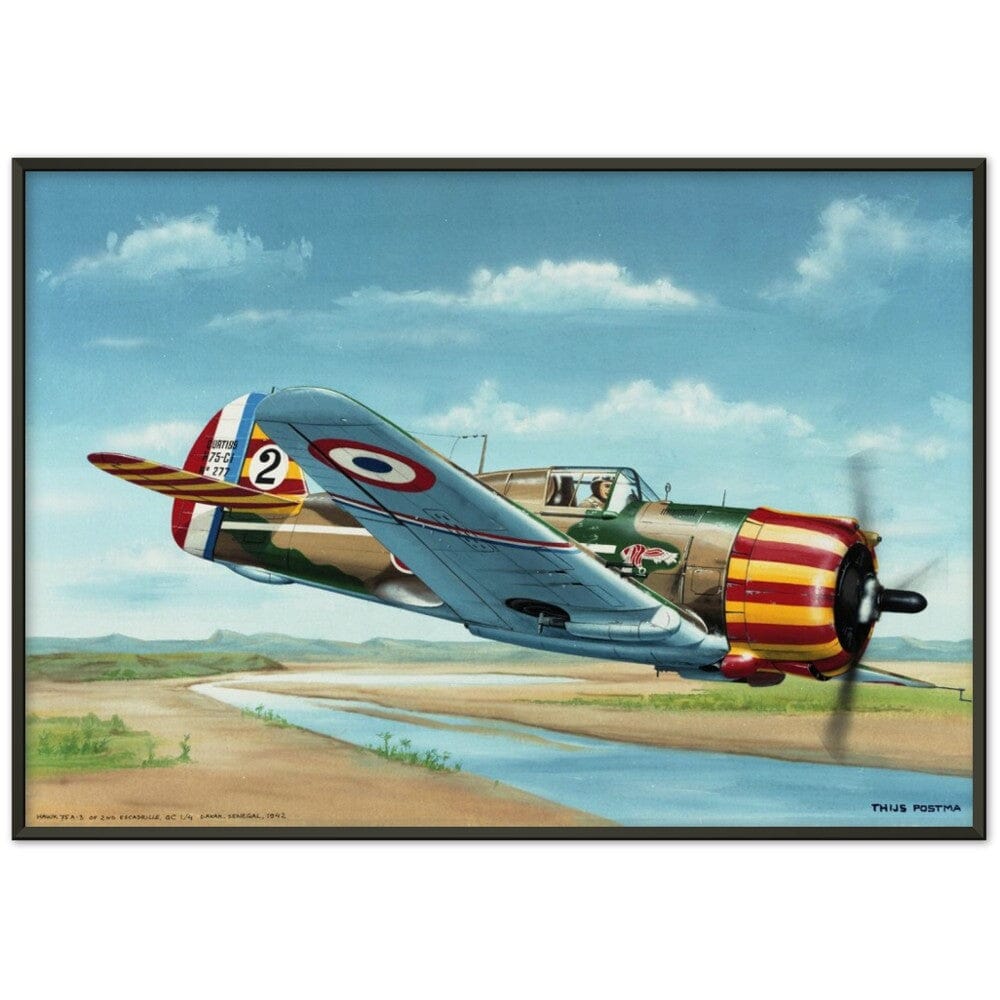 Thijs Postma - Poster - French Curtiss P-36 Over Senegal - Metal Frame Poster - Metal Frame TP Aviation Art 70x100 cm / 28x40″ Black 