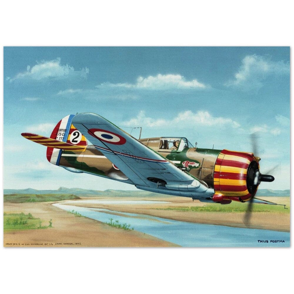 Thijs Postma - Poster - French Curtiss P-36 Over Senegal Poster Only TP Aviation Art 70x100 cm / 28x40″ 