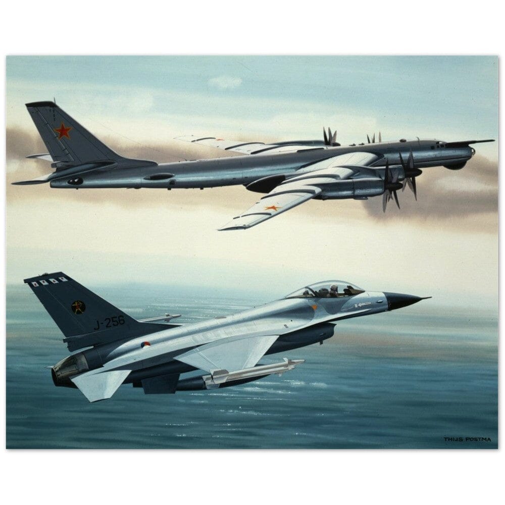 Thijs Postma - Poster - General Dynamics F-16 Fighting Falcon Escorting A Russian Bear Poster Only TP Aviation Art 40x50 cm / 16x20″ 