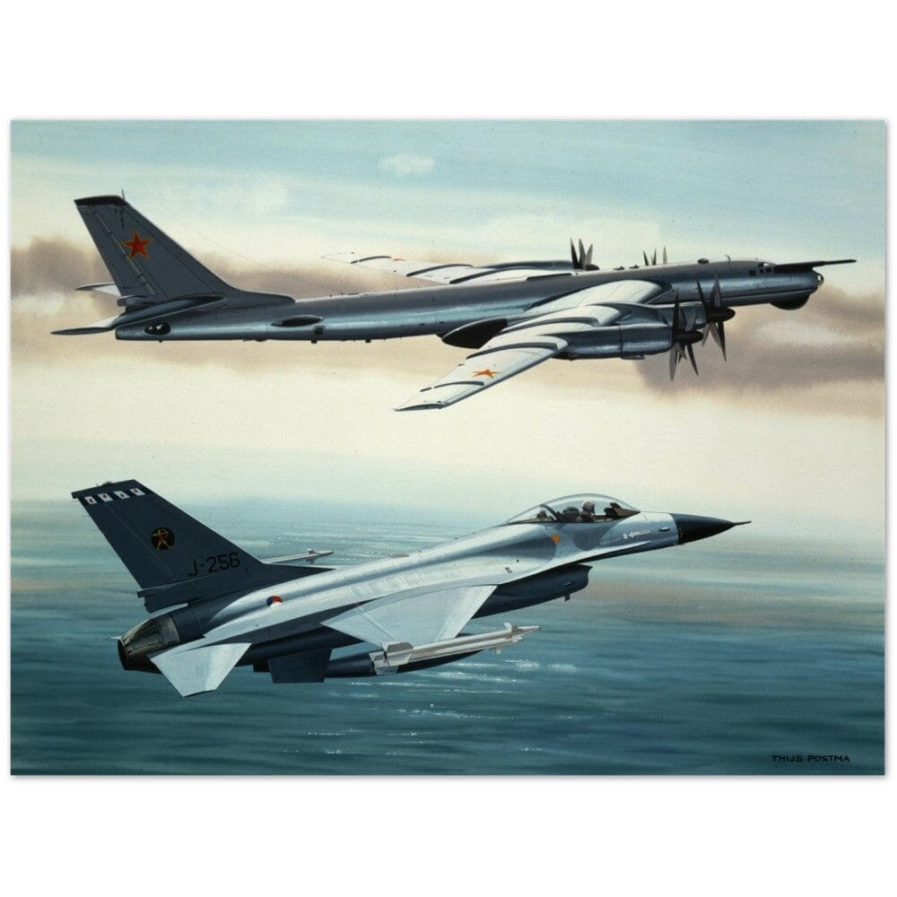 Thijs Postma - Poster - General Dynamics F-16 Fighting Falcon Escorting A Russian Bear Poster Only TP Aviation Art 45x60 cm / 18x24″ 