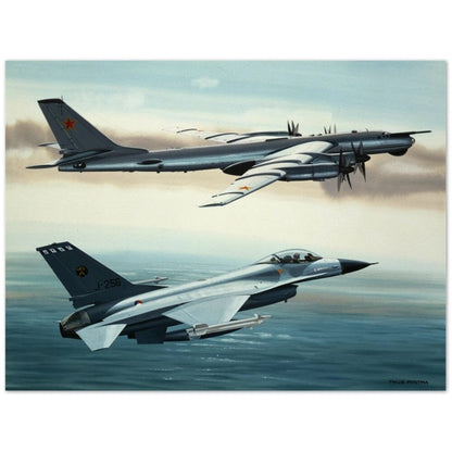 Thijs Postma - Poster - General Dynamics F-16 Fighting Falcon Escorting A Russian Bear Poster Only TP Aviation Art 45x60 cm / 18x24″ 