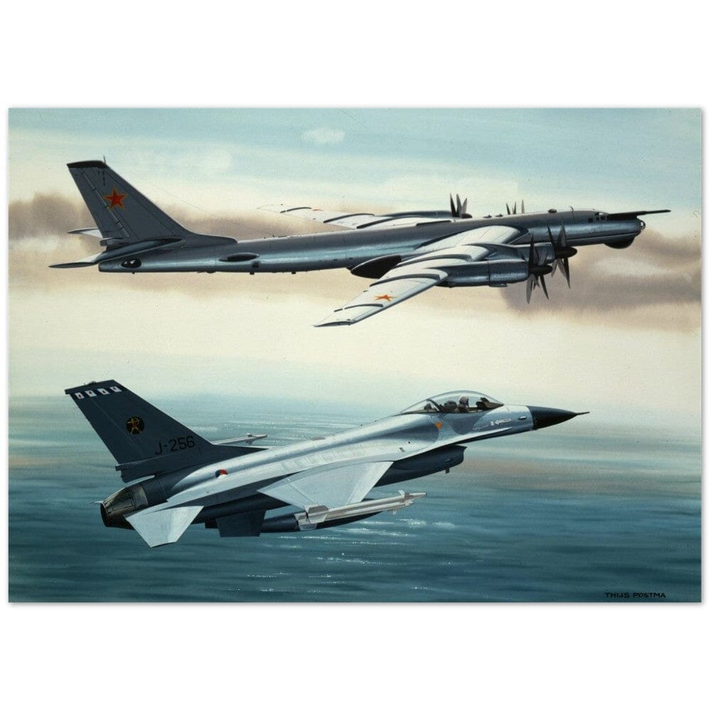 Thijs Postma - Poster - General Dynamics F-16 Fighting Falcon Escorting A Russian Bear Poster Only TP Aviation Art 50x70 cm / 20x28″ 